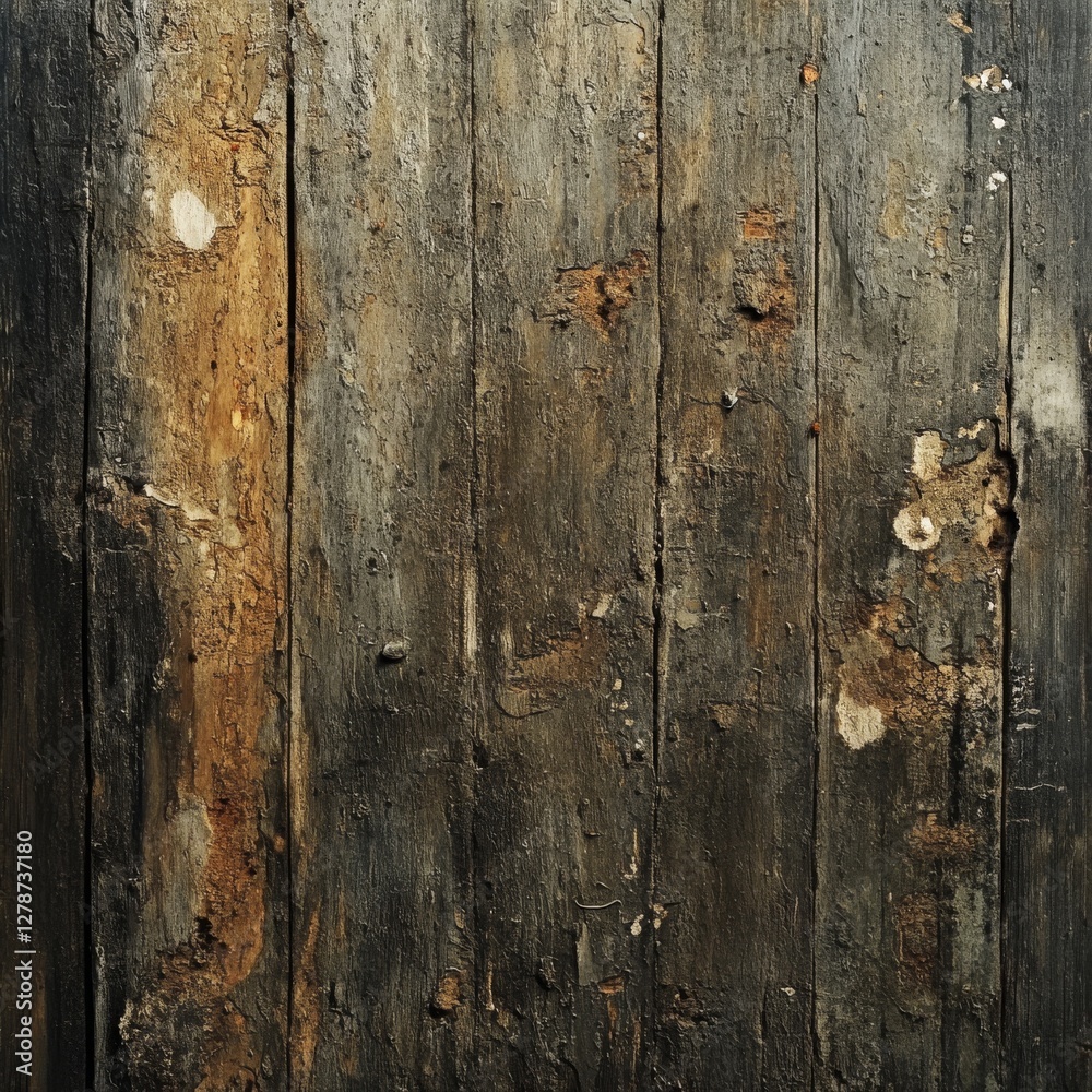 Poster Old, weathered wood texture with peeling paint and grunge details, creating a rustic and visually compelling backdrop.