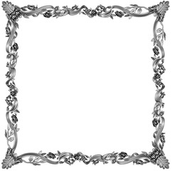 Silver frame on white background, 3D render