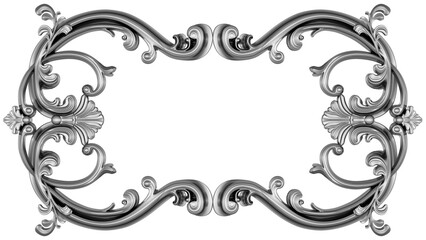 Silver frame on white background, 3D render
