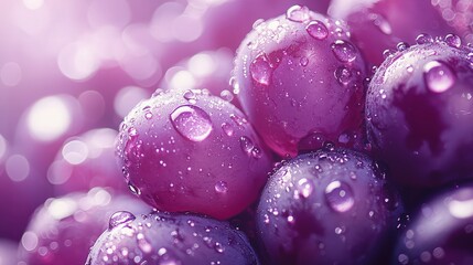 Fototapeta premium Close up of purple grapes with water droplets, vibrant colors, macro photography. Possible use food photography, stock image