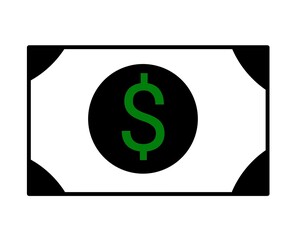American dollar bill flat icon. Currency, symbol, logo, business, illustration, vector, economy.