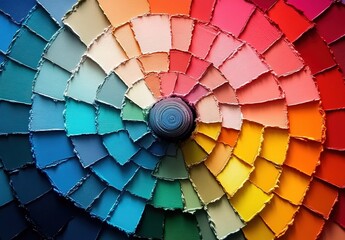 Fototapeta premium A detailed color wheel with each shade representing different colors of paint, arranged in an intricate spiral pattern, showcasing the diversity and complexity of paints for interior painting.