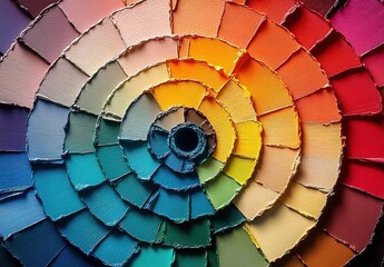 Fototapeta premium A detailed color wheel with each shade representing different colors of paint, arranged in an intricate spiral pattern, showcasing the diversity and complexity of paints for interior painting.