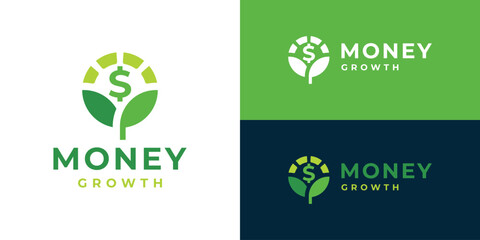 Creative money growth logo template. Tree and Money logo design vector illustration.