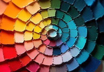 Obraz premium A detailed color wheel with each shade representing different colors of paint, arranged in an intricate spiral pattern, showcasing the diversity and complexity of paints for interior painting.