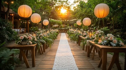 Elegant garden wedding reception path