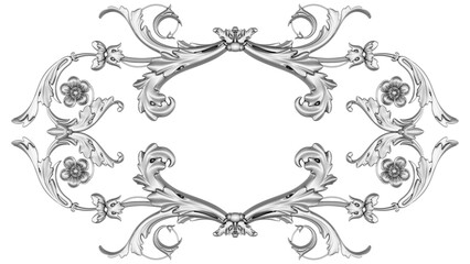 Silver ornament on white background, 3D render
