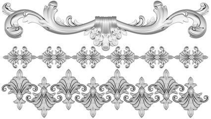 Silver ornament on white background, 3D render
