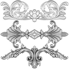 Fototapeta premium Silver ornament on white background, 3D render 