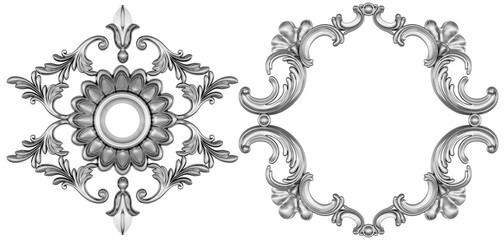 Silver ornament on white background, 3D render
