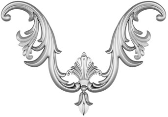 Silver ornament on white background, 3D render
