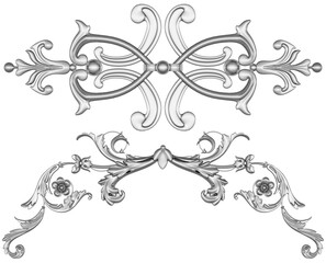 Silver ornament on white background, 3D render
