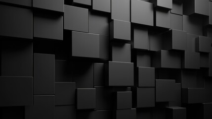 Geometric blocks of varying sizes and shapes create a striking contrast against a black background in this 3D render.