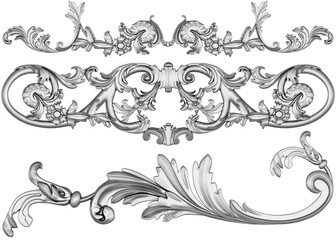 Silver ornament on white background, 3D render
