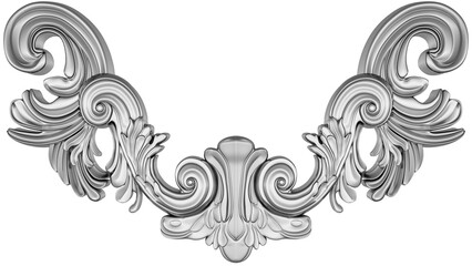 Fototapeta premium Silver ornament on white background, 3D render 