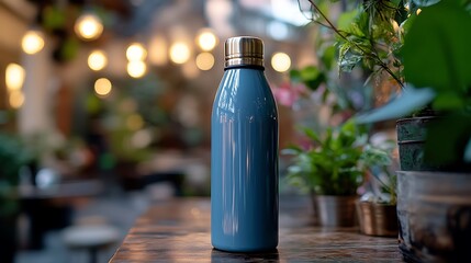 Stylish Reusable Water Bottle on Wooden Table