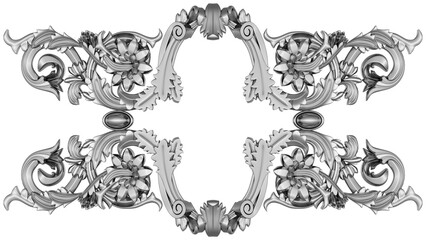 Silver ornament on white background, 3D render
