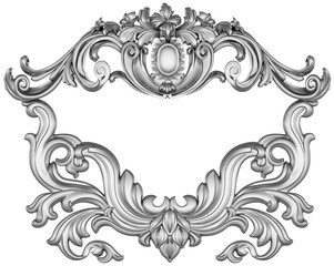 Silver ornament on white background, 3D render
