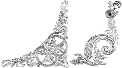 Silver ornament on white background, 3D render
