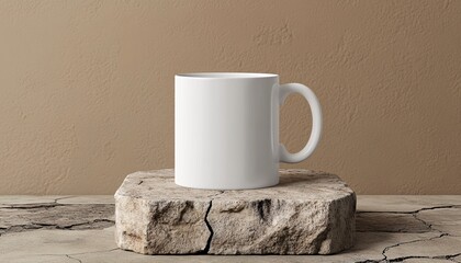 Eco-Friendly White Mug Mockup on Stone Podium Celebrating Earth Day with Nature-Inspired Design