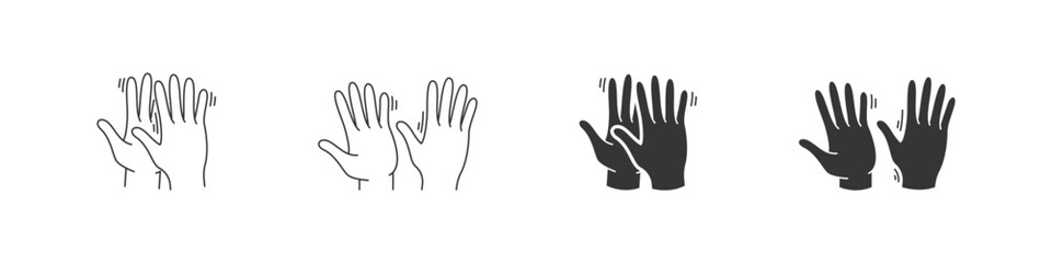 Hands clapping vector outline and flat set. High five vector symbol set