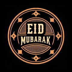 Obraz premium Elegant Eid Mubarak Circular Design with Vintage Typography and Ornate Elements