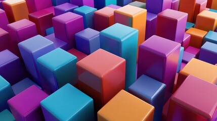 Fototapeta premium A 3D render featuring a set of abstract cubes in various colors, arranged in a visually appealing composition.