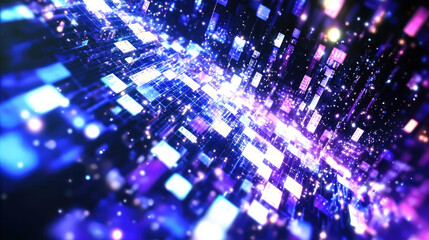 Fototapeta premium Digital abstract background with glowing squares and particles