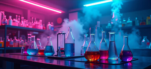 Futuristic Science Laboratory with Colorful Chemicals