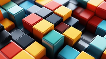 Obraz premium A 3D render featuring a set of abstract cubes in various colors, arranged in a visually appealing composition.