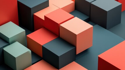 Obraz premium A 3D render featuring a set of abstract cubes in various colors, arranged in a visually appealing composition.