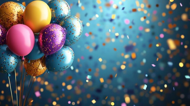 Festive balloons, confetti, celebration, party, background
