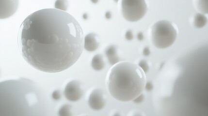 Abstract image of floating white spheres on a light background.