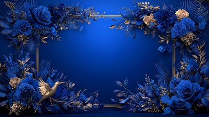 Luxurious traditional membership card design with royal blue and gold floral accents