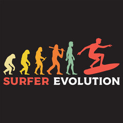 surfer Evolution vector illustration, Human Evolution Silhouette Design, evolution of man T-shirt
