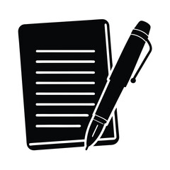 Simple Black and White Paper and Pen Icon Illustration