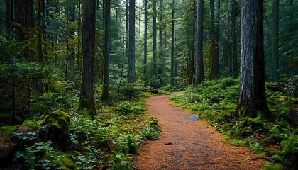 Obraz premium Forest trail, Pacific Northwest, moss, tranquility