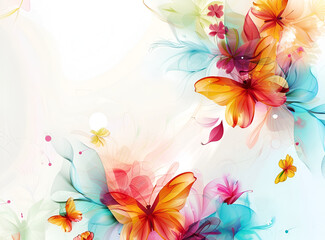 Fototapeta premium Exotic abstract floral HD wallpapers Delicate watercolor butterflies dance amidst vibrant flowers. Nature's fleeting beauty. butterfly on a branch of lilac 