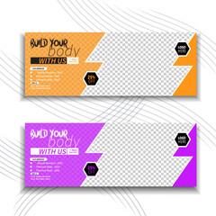 Gym Fitness facebook banner design template. Suitable for social media, flyers, banners, and web internet.