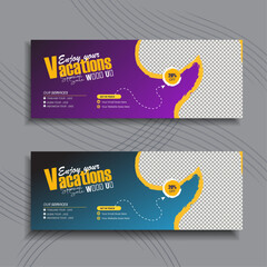 Travel social media Facebook banner design, cover poster, flyer template	
