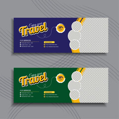 Travel social media Facebook banner design, cover poster, flyer template	
