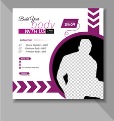 Gym Fitness social media post design template. Suitable for social media, flyers, banner, and web internet.