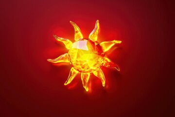 Obraz premium Front view and sun icon in the center of backdrop, neon light effect, dark red background, 3D rendering, isometric view, high-resolution photography,