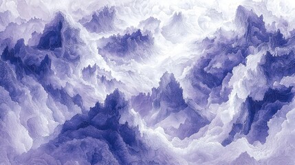 Obraz premium Ethereal Landscape with Misty Mountains and Clouds in Shades of Purple and White