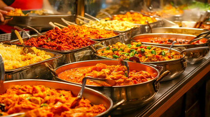 Obraz premium Authentic Oriental Cuisine – Indian Takeaway at a Bustling London Market