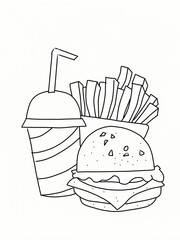 burger with soda, coloring pages