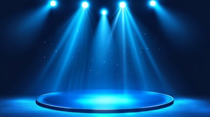 Illuminated stage with intense blue spotlights for live shows