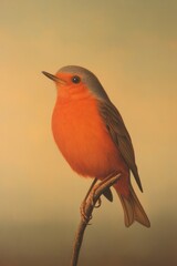 Fototapeta premium Vibrant orange bird perched gracefully, showcasing delicate feat