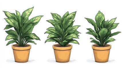 Obraz premium Lush Indoor Greenery Collection of Varieties in Decorative Pots for Home Decor