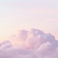A dreamy pastel sky with a large fluffy cloud, transitioning from warm peach to soft lavender hues, creating a minimalistic and tranquil atmosphere.